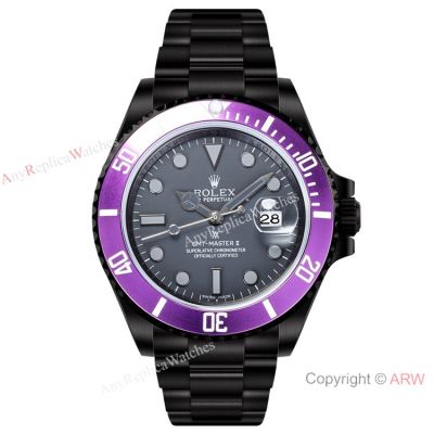 Swiss Rolex Blaken GMT-Master II Watch 2824 DLC Steel Purple Bezel